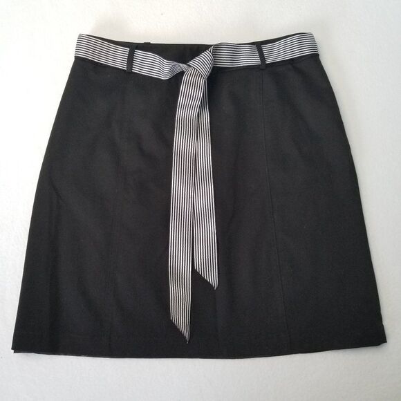 Worthington Black A Line Skirt Ribbon Tie Belt w Liner Stretch Size 10 - Picture 1 of 7